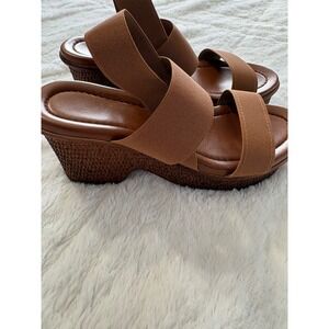Made in Italy Brown Elastic Strap Platform Wedge Sandals Womens Size 6